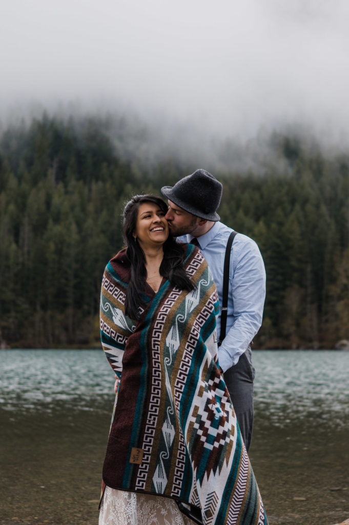 Winter elopement at Rattlesnake Lake, Washington State 