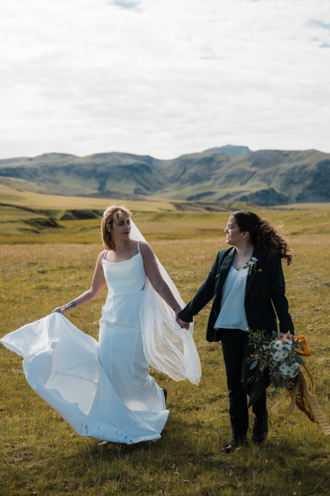 couple getting married in a field in Iceland