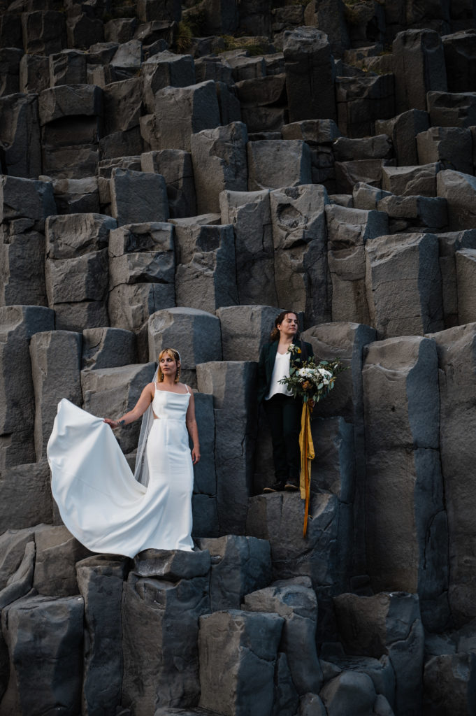 iceland wedding at the basalt columns, Reynisfjara black sand beach 