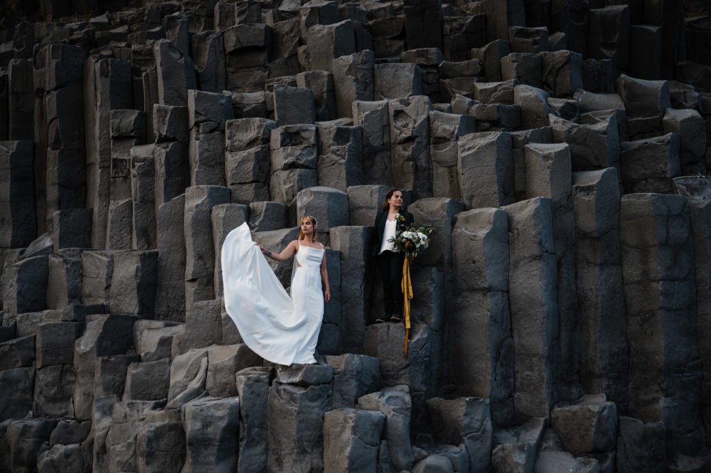 elopement at the basalt columns at Reynisfjara black sand beach