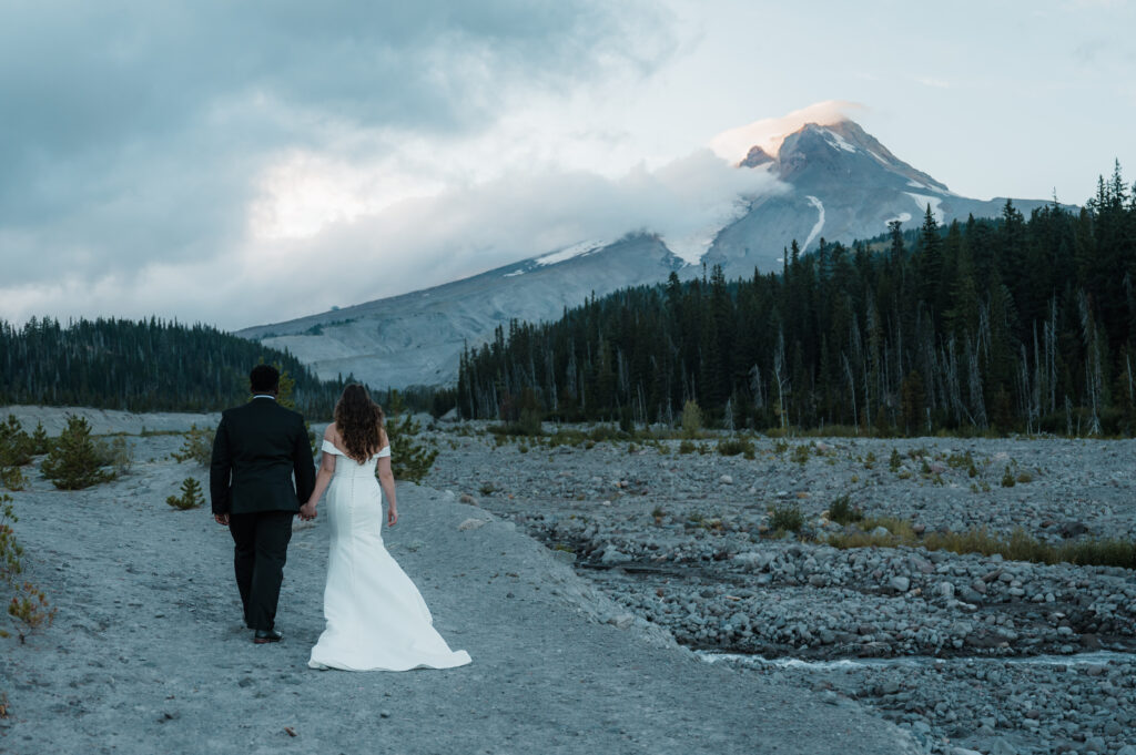 couple eloping at white river snow park near Mt. Hood, Oregon