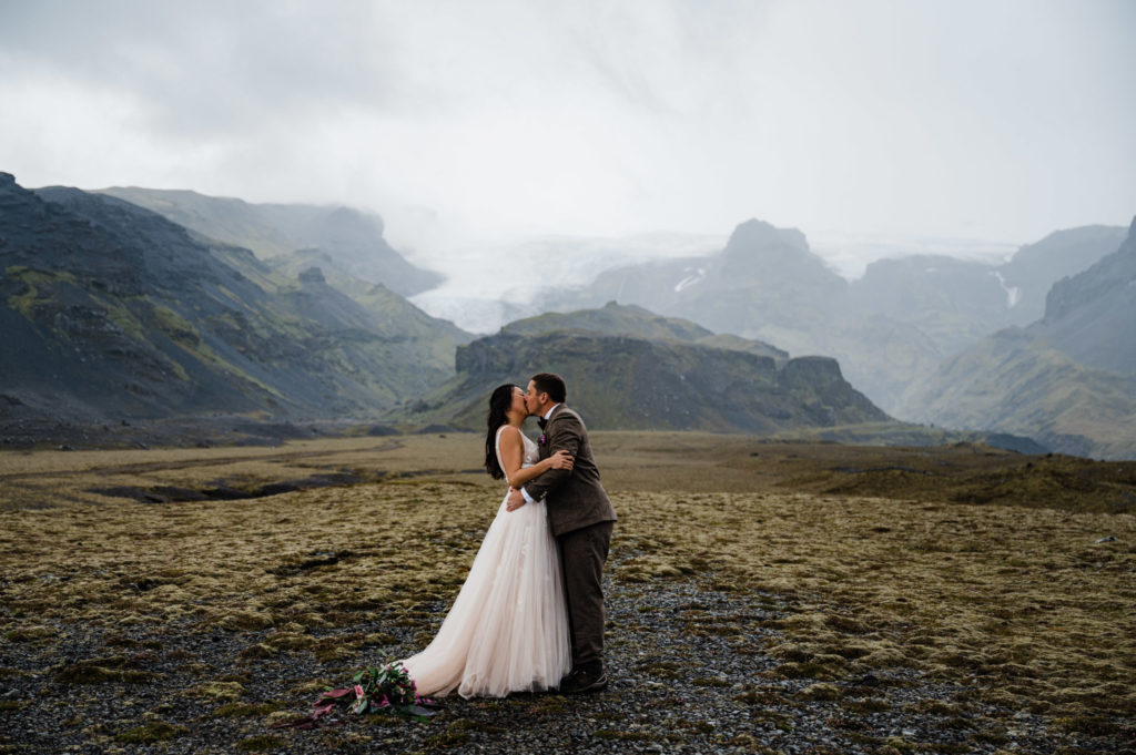 Couple getting married near Vatnajokull Glacier in Iceland