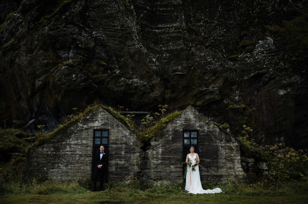 elopement photos at the fairy houses near Vik, Iceland