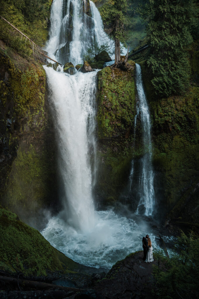 Waterfall elopement at Falls Creek Falls, Washington State