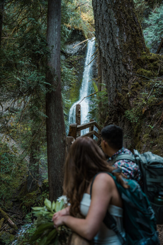 hiking elopement at Marymere Falls in Olympic National Park 