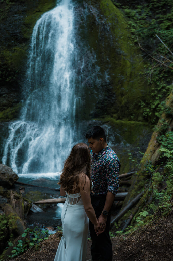 hiking elopement at Marymere Falls in Olympic National Park