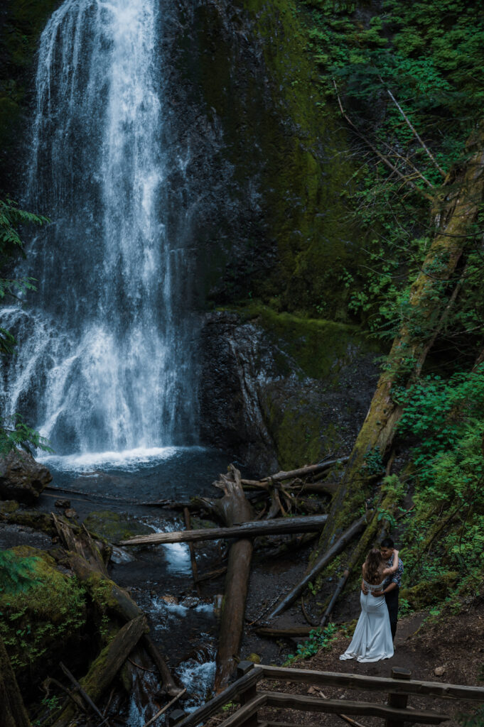 elopement at marymere falls in olympic national park 