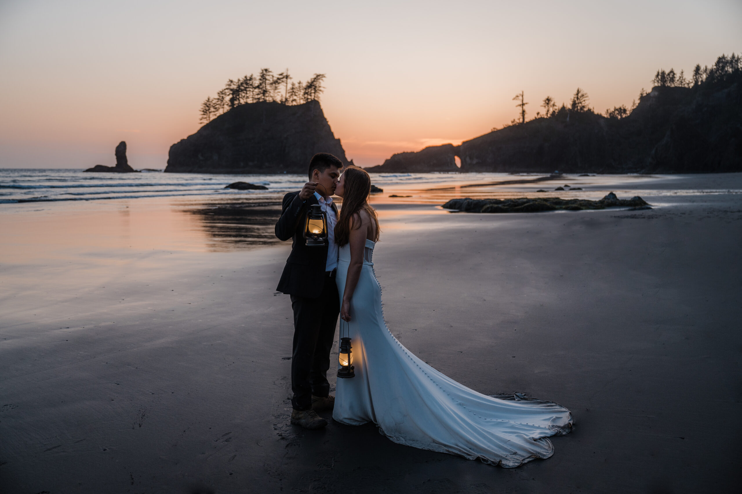 Lantern photos at sunset at Second Beach in Olympic National Park