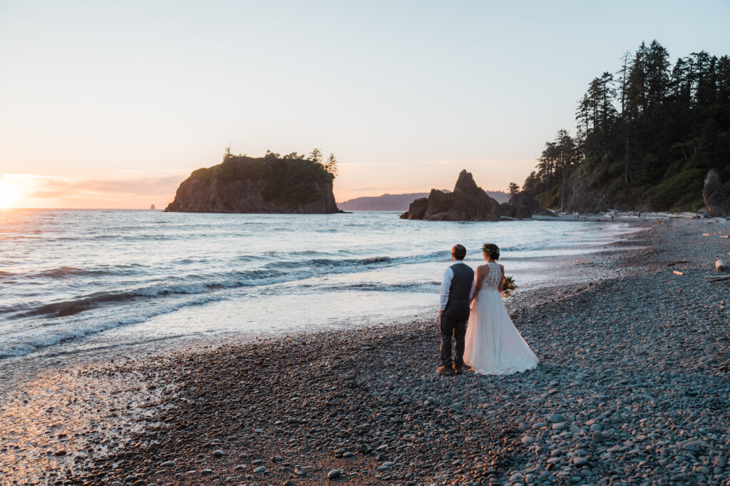 Sunset elopement at Ruby Beach in Olympic National Park