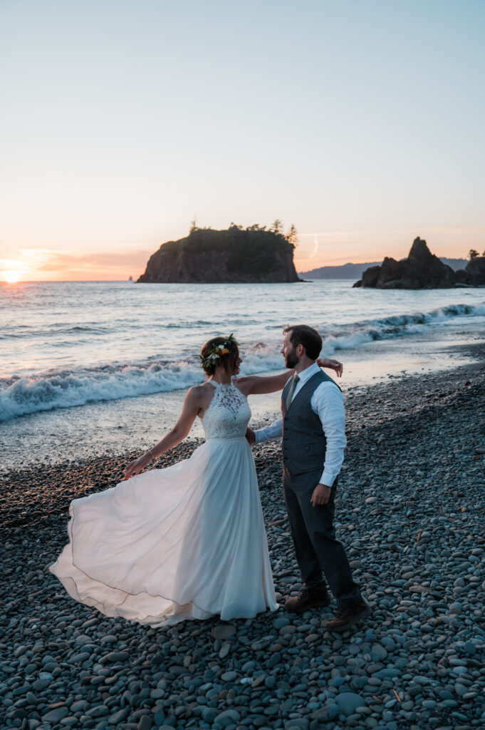 first dance on Ruby Beach for their elopement in Olympic National Park