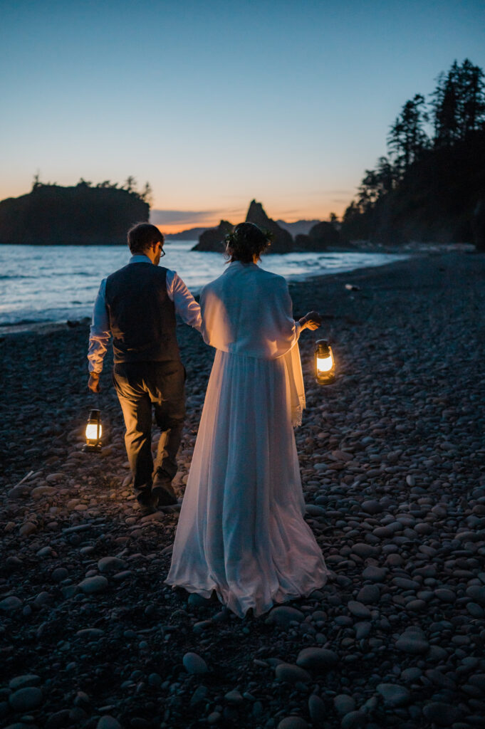 lanterns at ruby beach for an elopement in Olympic National Park 