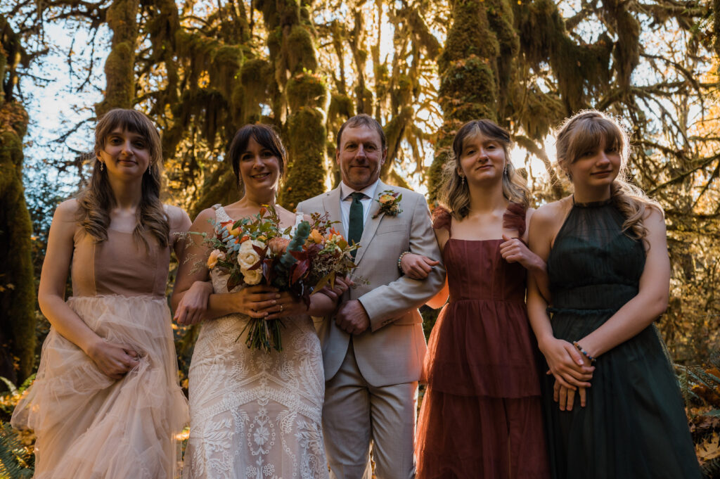 bride and groom with their family during their elopement in Olympic National Park