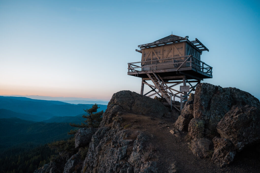 Red Top Fire Lookout in Washington State during sunrise