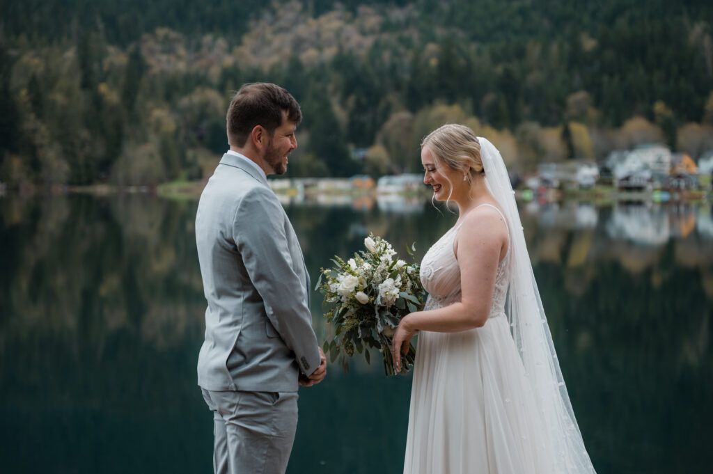 couples first look during their elopement day in Olympic National Park