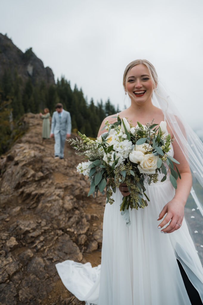 candid hiking elopement at Mount Storm King in Olympic National Park