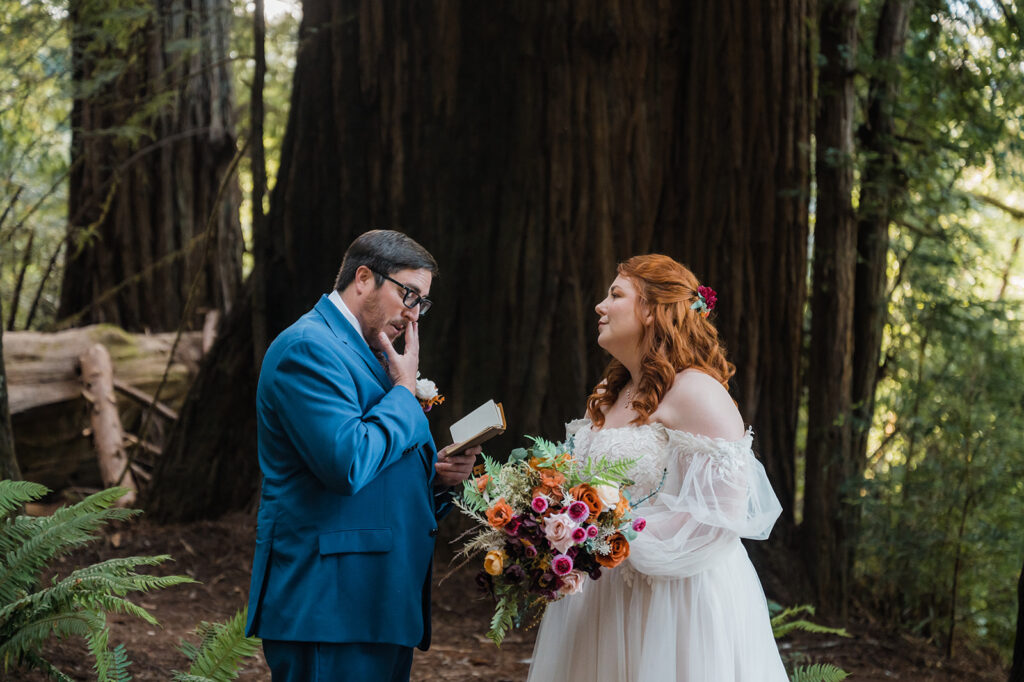 Emotional Redwoods forest elopement ceremony