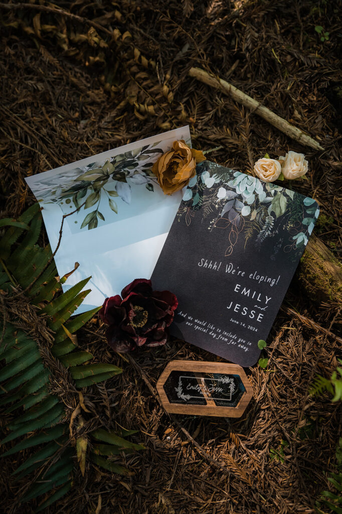 Redwood forest elopement invitation suite