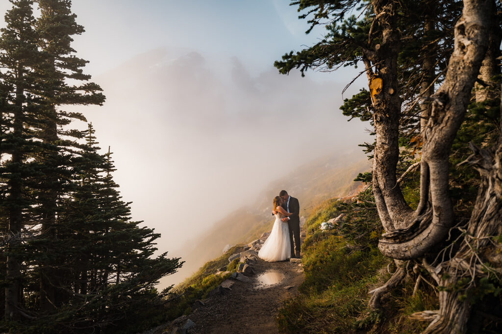 Bride and groom portrait on Skyline Trail during their hike