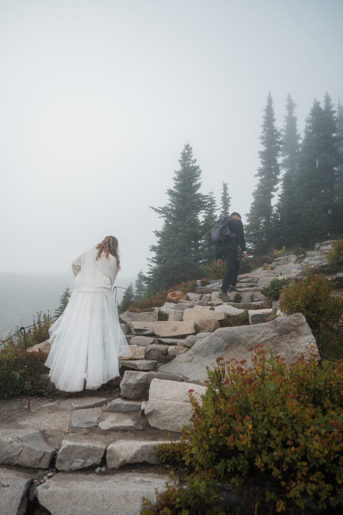 Bride and groom begin their hike up Skyline Trail