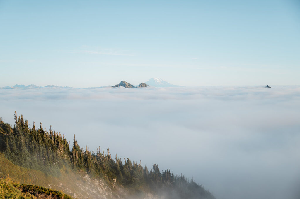 Mount Rainier peaking out through the clouds