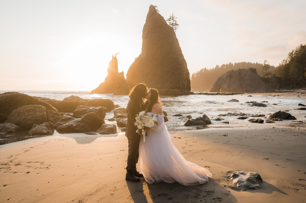 Bride and groom have an emotional elopement ceremony on Rialto Beach