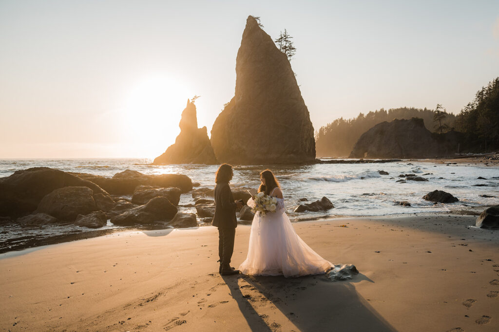 Bride and groom have an emotional elopement ceremony on Rialto Beach