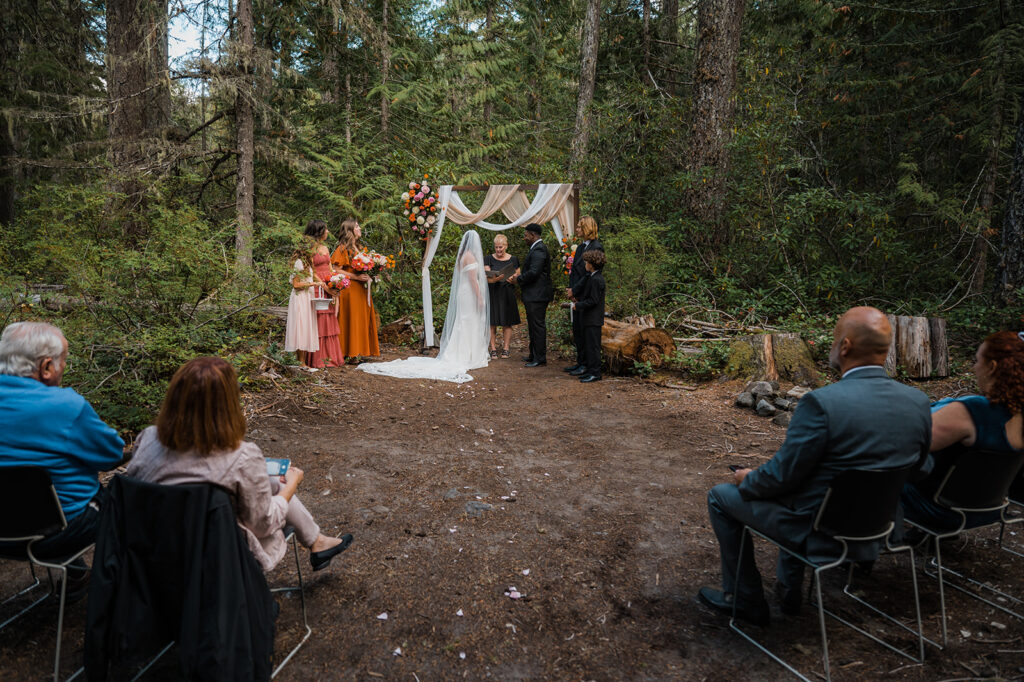 A Mt. Hood elopement ceremony at a cabin in the woods