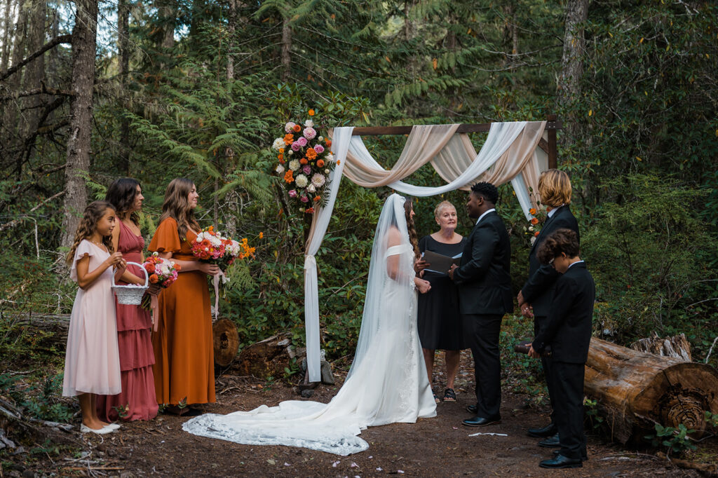 A Mt. Hood elopement ceremony at a cabin in the woods