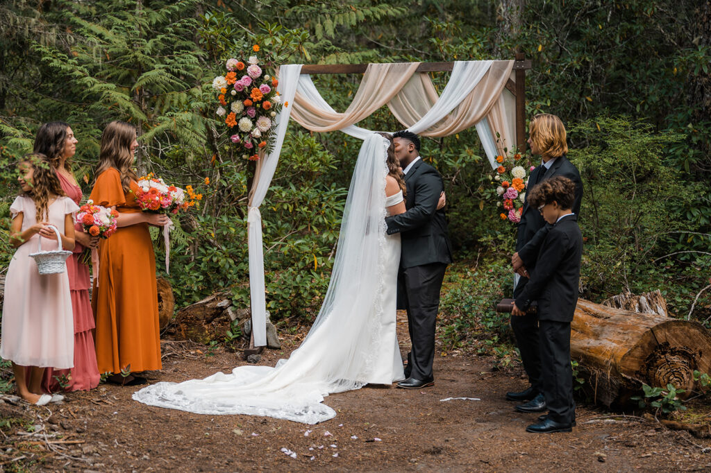 A Mt. Hood elopement ceremony at a cabin in the woods