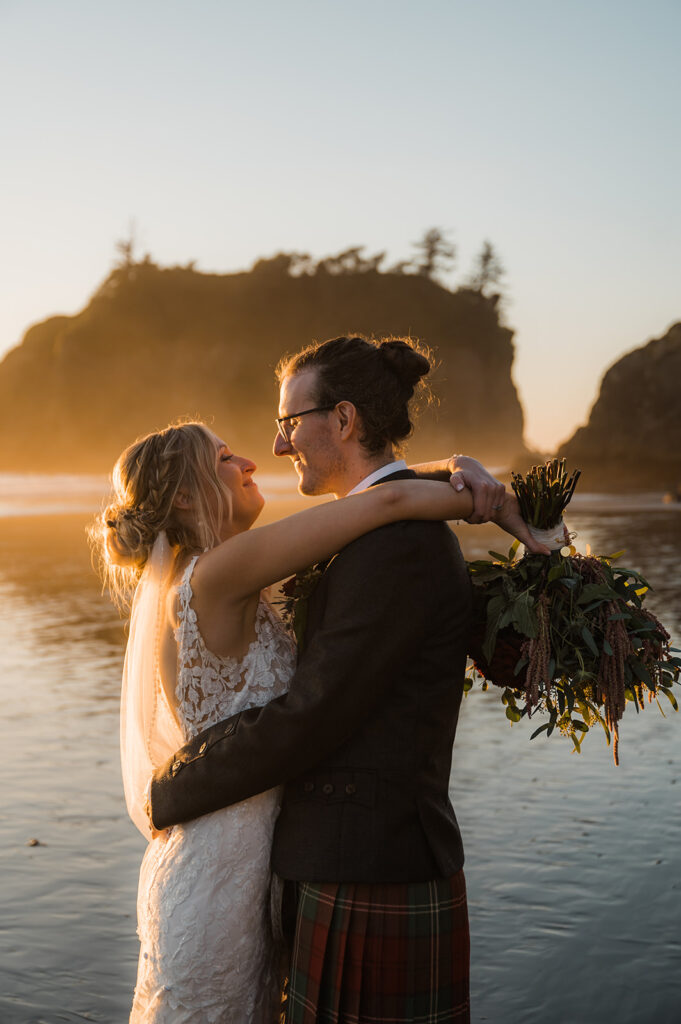 Olympic National Park wedding sunset portraits on Ruby Beach