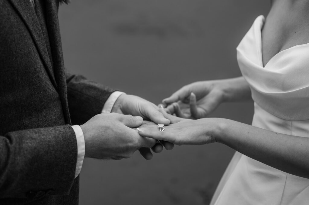 bride and groom exchanging rings