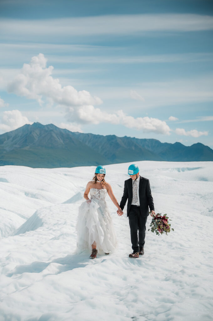 couple eloping on the matanuska glacier in alaska 
