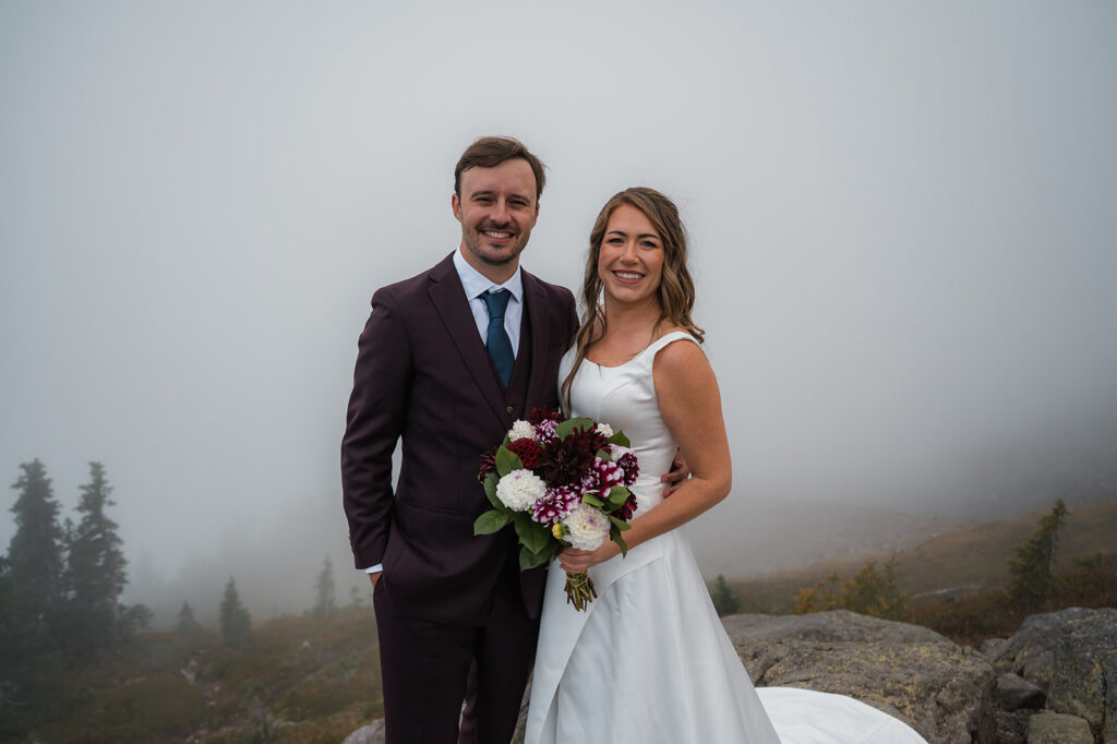 Elopement portraits in moody weather at Mt. Rainier National Park