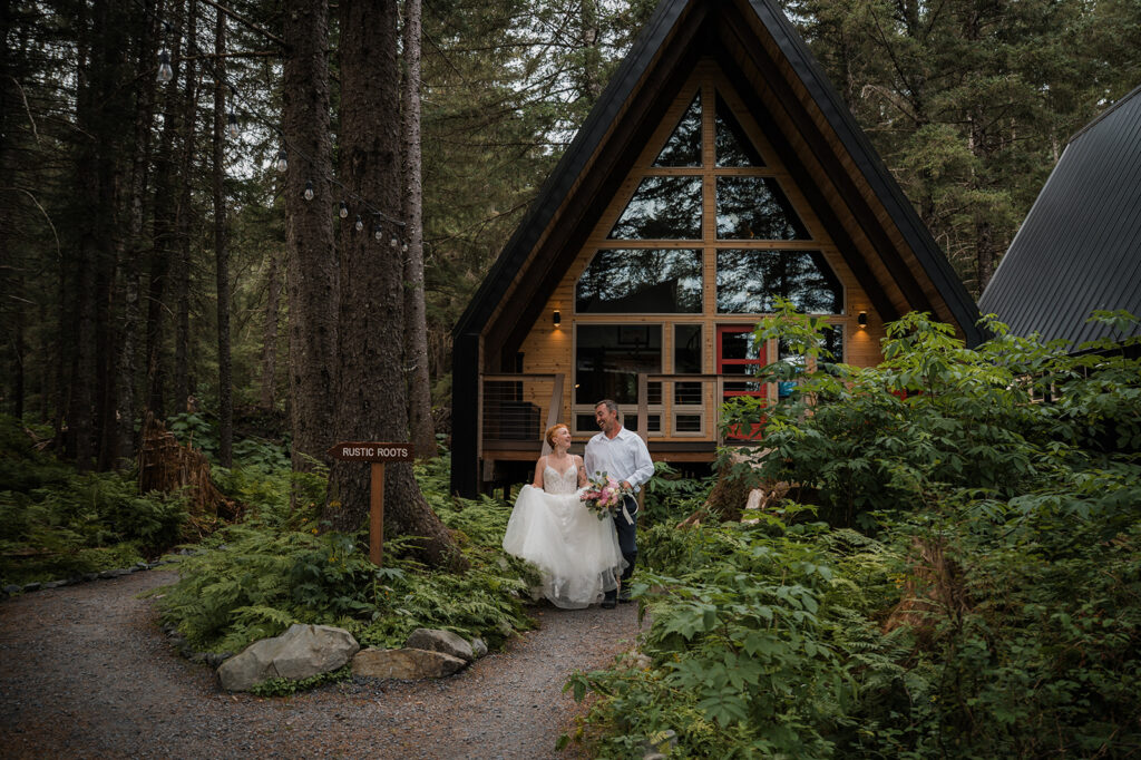 Cozy cabin exterior at Salted Roots Cabins surrounded by trees