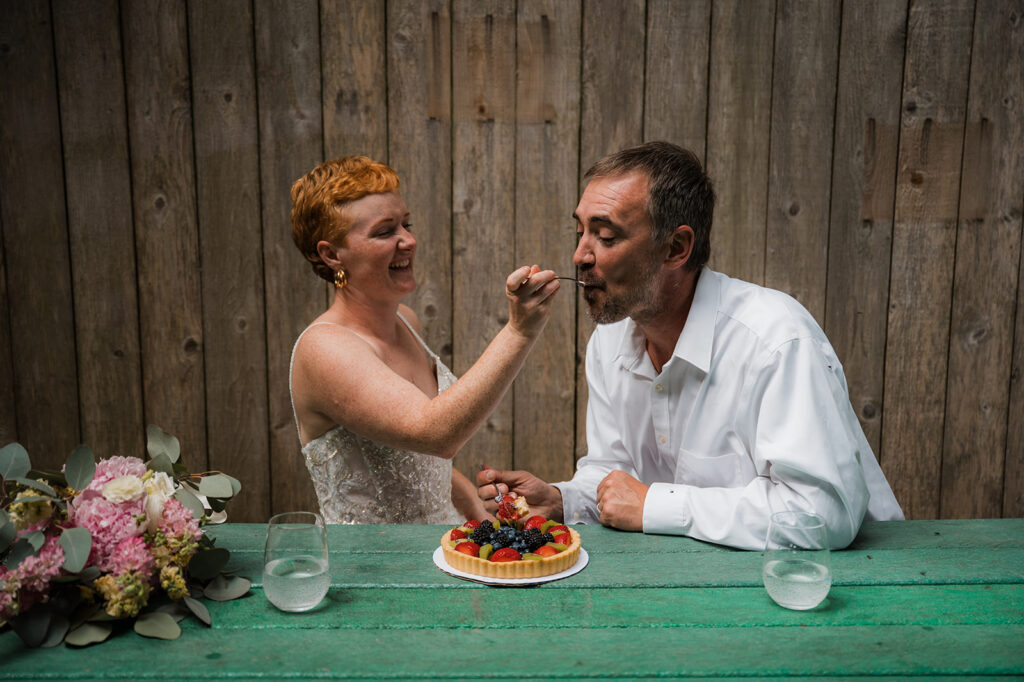Intimate post-ceremony celebration with dessert during Seward Alaska elopement